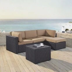 Crosley - Biscayne Mist 4 Piece Wicker Set With Loveseat, Corner Chair, Ottoman And Coffee Table -Sunbathing Shop Biscayne 4 Piece Wicker Set with Loveseat Corner Chair Ottoman and Coffee Table 7