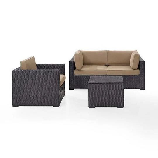 Crosley - Biscayne 4 Piece Wicker Set With Mocha Cushions - Two Corner Chairs, Arm Chair & Coffee Table 2 Crosley - Biscayne 4 Piece Wicker Set With Mocha Cushions - Two Corner Chairs, Arm Chair & Coffee Table - Image 2