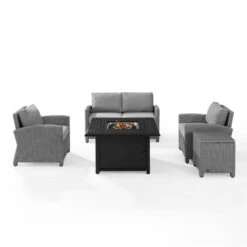 Crosley - Bradenton 5-Piece Wicker Sofa Set With Fire Table, Gray -Sunbathing Shop Bradenton 5 Piece Wicker Sofa Set with Fire Table Gray 10