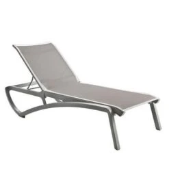 Chaise Lounge Solid Gray Sling On Platinum Gray Frame