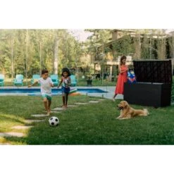 Keter - Java XXL 230 Gallon Resin Rattan-Style Outdoor Storage Deck Box, Brown -Sunbathing Shop Java XXL 230 Gallon Resin Rattan Style Outdoor Storage Deck Box Brown 6