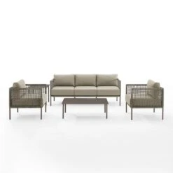 Sunbathing Shop -Sunbathing Shop KO70272LB TE Cali Bay 5 Piece Taupe Wicker and Metal Sofa Set 1