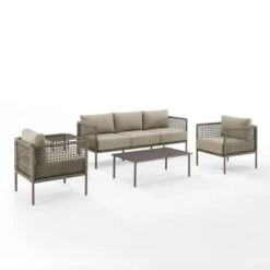 Sunbathing Shop 6 Crosley - KO70272LB-TE Cali Bay 5-Piece Taupe Wicker And Metal Sofa Set