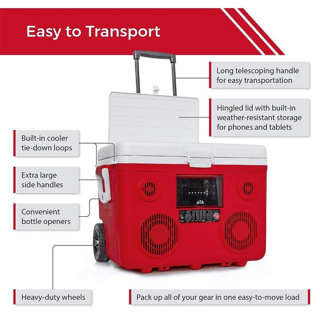 Sondpex - KoolMax 40 Quart Wheeled Cooler Bluetooth Audio And Charging Station - Red 11 Sondpex - KoolMax 40 Quart Wheeled Cooler Bluetooth Audio And Charging Station - Red - Image 11
