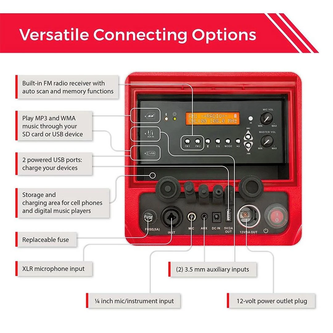 Sondpex - KoolMax 40 Quart Wheeled Cooler Bluetooth Audio And Charging Station - Red 12 Sondpex - KoolMax 40 Quart Wheeled Cooler Bluetooth Audio And Charging Station - Red - Image 12