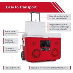 Sondpex - KoolMax 40 Quart Wheeled Cooler Bluetooth Audio And Charging Station - Red 16 Sondpex - KoolMax 40 Quart Wheeled Cooler Bluetooth Audio And Charging Station - Red -Sunbathing Shop KoolMax 40 Quart Wheeled Cooler Bluetooth Audio and Charging Station Red 4