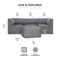 Big Joe - Patio 4-Piece Sectional Couch, Granite -Sunbathing Shop Patio 4 Piece Sectional Couch Granite 3