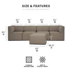 Big Joe - Patio 5-Piece Sectional Couch, Castor Gray -Sunbathing Shop Patio 5 Piece Sectional Couch Castor Gray 3