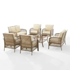 Crosley - Tribeca 8-Piece Outdoor Wicker Conversation Set, Driftwood -Sunbathing Shop Tribeca 8 Piece Outdoor Wicker Conversation Set Driftwood 10
