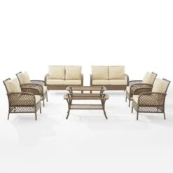 Crosley - Tribeca 8-Piece Outdoor Wicker Conversation Set, Driftwood -Sunbathing Shop Tribeca 8 Piece Outdoor Wicker Conversation Set Driftwood 11