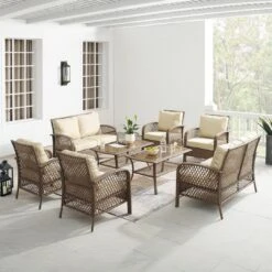 Crosley - Tribeca 8-Piece Outdoor Wicker Conversation Set, Driftwood -Sunbathing Shop Tribeca 8 Piece Outdoor Wicker Conversation Set Driftwood 12