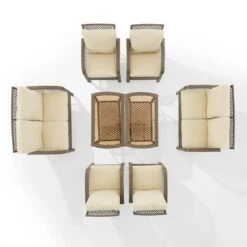Crosley - Tribeca 8-Piece Outdoor Wicker Conversation Set, Driftwood -Sunbathing Shop Tribeca 8 Piece Outdoor Wicker Conversation Set Driftwood 14