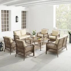 Crosley - Tribeca 8-Piece Outdoor Wicker Conversation Set, Driftwood -Sunbathing Shop Tribeca 8 Piece Outdoor Wicker Conversation Set Driftwood 2