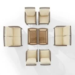 Crosley - Tribeca 8-Piece Outdoor Wicker Conversation Set, Driftwood -Sunbathing Shop Tribeca 8 Piece Outdoor Wicker Conversation Set Driftwood 4