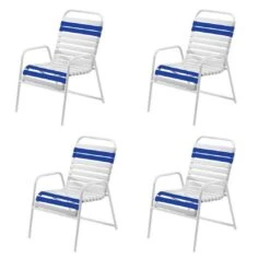 Windward Design Group - Classic Blue/White Vinyl Strap Dining Chair, 4-Pack -Sunbathing Shop White Vinyl Strap Dining Chair 4 Pack 2