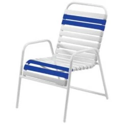 Windward Design Group - Classic Blue/White Vinyl Strap Dining Chair, 4-Pack -Sunbathing Shop White Vinyl Strap Dining Chair 4 Pack 3